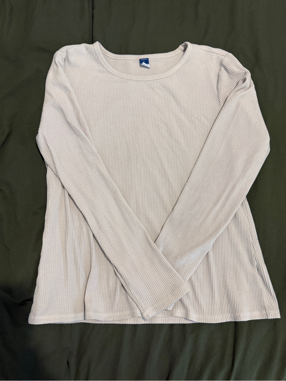 Old Navy Ribbed Long-Sleeve Crewneck Top in Light Taupe